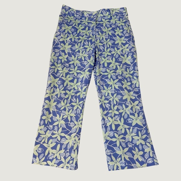 Lilly Pulitzer Pants - Lilly Pulitzer Floral Ladybug Crop Pants Womens 8P Blue Green Preppy Coastal